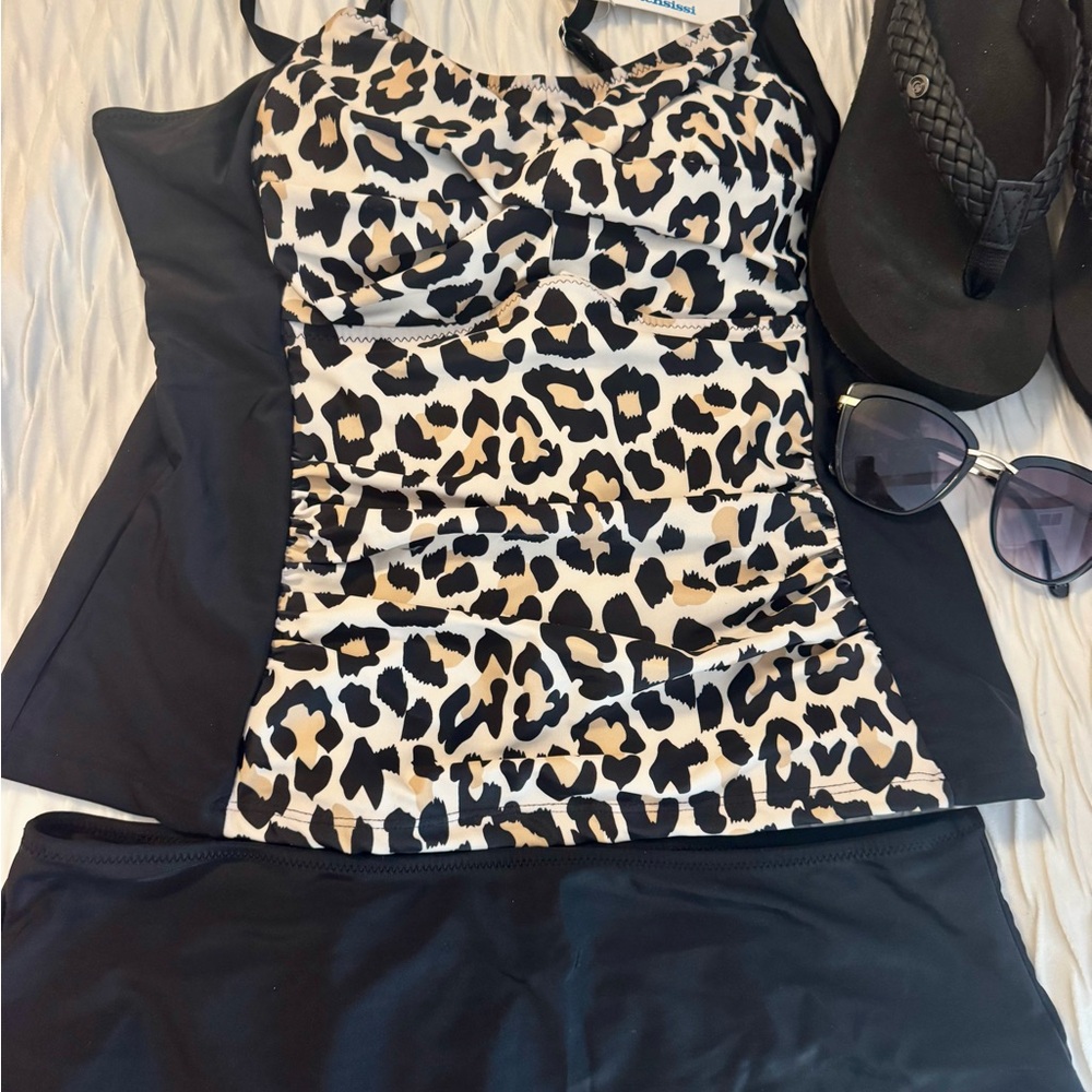 Leopard Print Tankini Swim Set